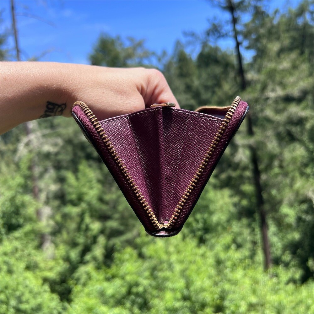 COACH Long Zip-Around Waller Burgundy/Purple Crossgrain Leather - Picture 8 of 13